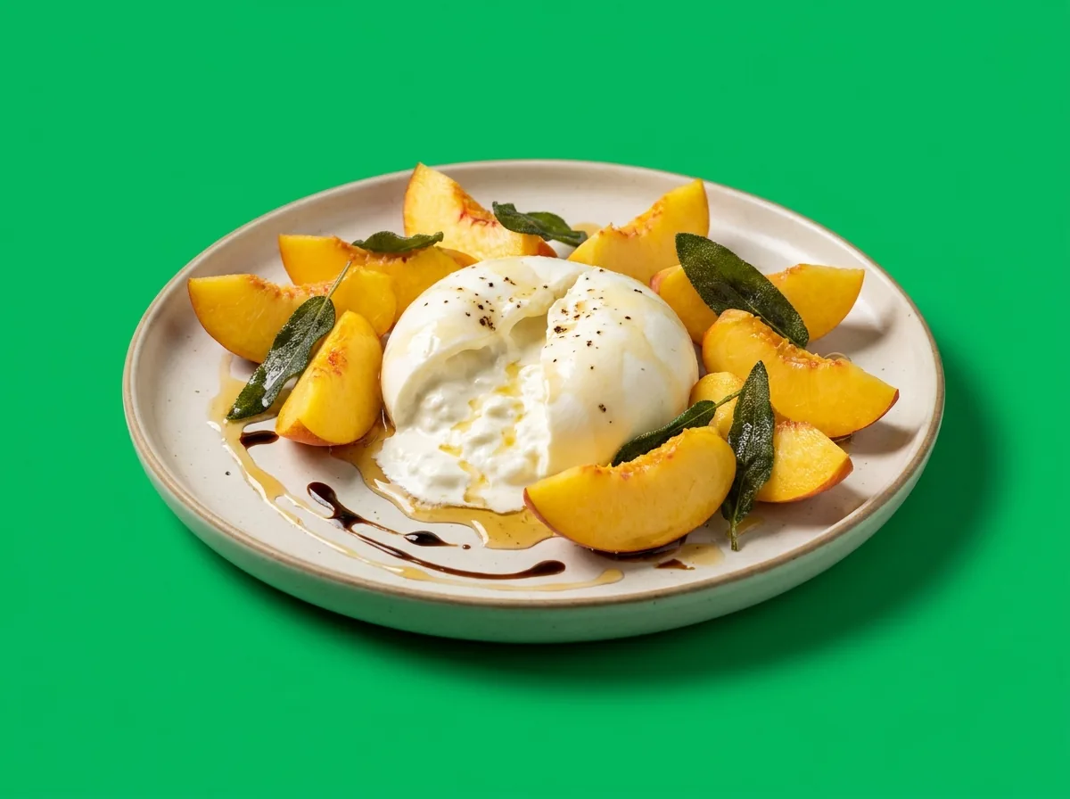 Burrata, pêches & sauge