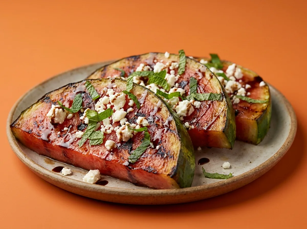 Pastèque rôtie à la harissa et feta