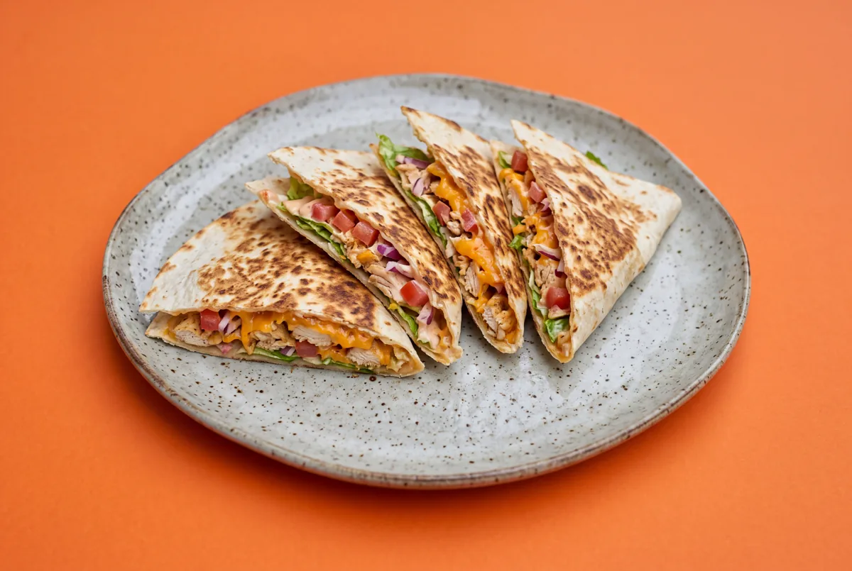 Tortilla pliée croustillante, poulet & cheddar